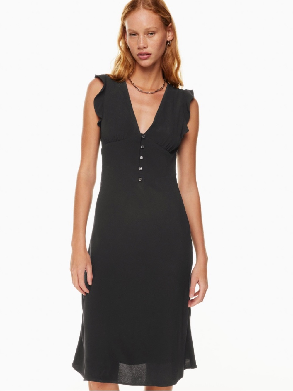 Sunday Best Black V-Neck Button-Front Exude Dress